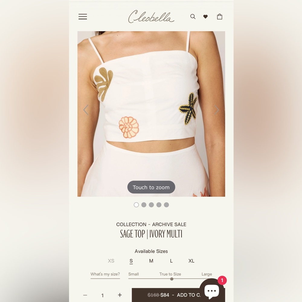 Cleobella Ivory Tank Top with Sage and Peach Embroidery
